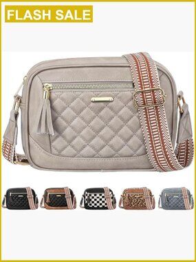 Quilted Vegan Leather Crossbody Bag Travel Purse